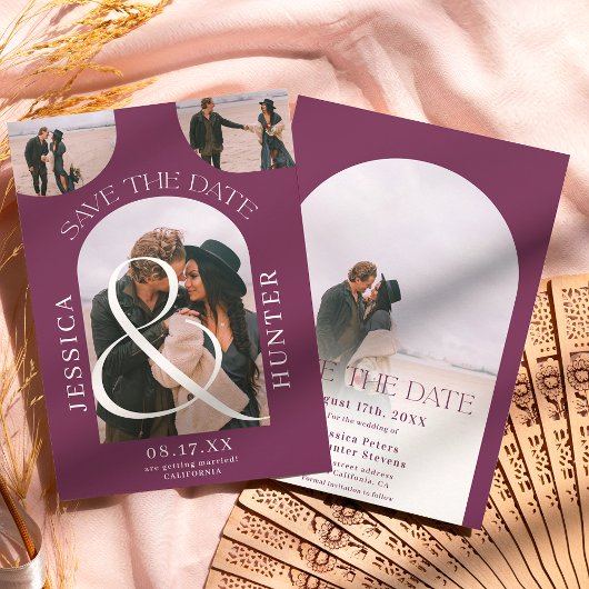 モダンboho arch 4枚結婚紫 セーブザデート