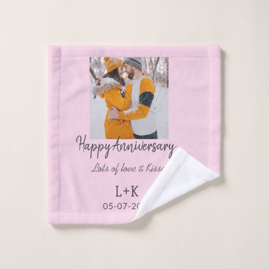 モダンboho happy anniversary add name date orange ウォッシュタオル (ウォッシュタオル)