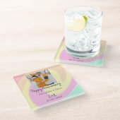 モダンboho happy anniversary add name date orange ガラスコースター (アングル)