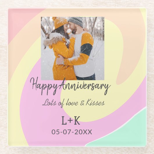 モダンboho happy anniversary add name date orange ガラスコースター (正面)