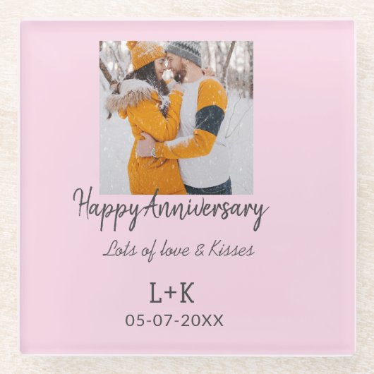 モダンboho happy anniversary add name date orange ガラスコースター (正面)