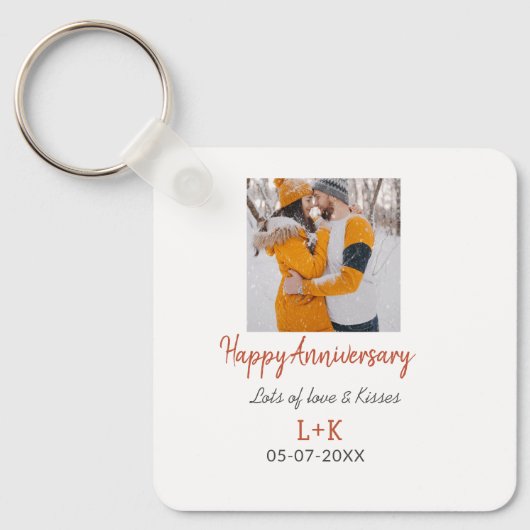 モダンboho happy anniversary add name date orange キーホルダー (正面)