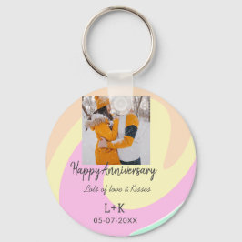 モダンboho happy anniversary add name date orange キーホルダー