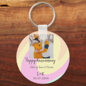 モダンboho happy anniversary add name date orange キーホルダー (裏面)