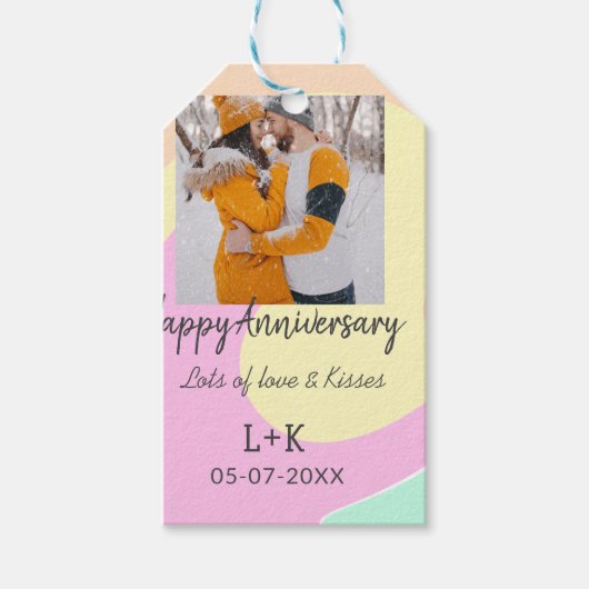モダンboho happy anniversary add name date orange ギフトタグ (正面)