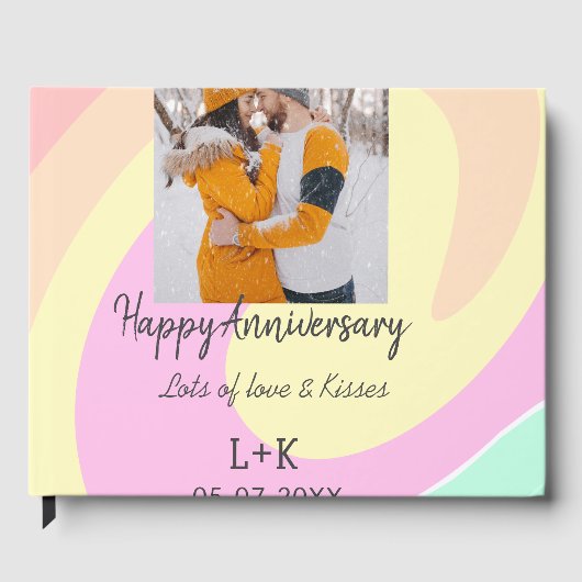 モダンboho happy anniversary add name date orange ゲストブック (正面)