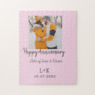 モダンboho happy anniversary add name date orange ジグソーパズル