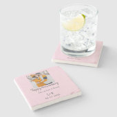 モダンboho happy anniversary add name date orange ストーンコースター (横)