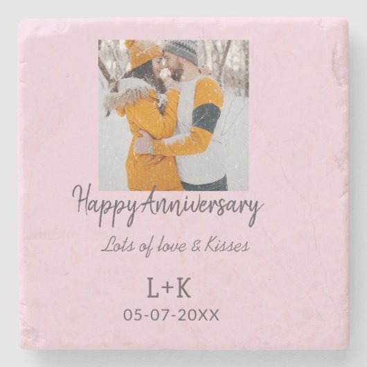 モダンboho happy anniversary add name date orange ストーンコースター (正面)