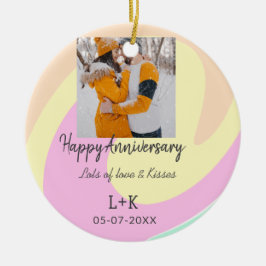 モダンboho happy anniversary add name date orange セラミックオーナメント