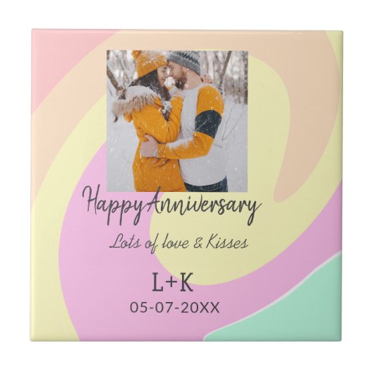 モダンboho happy anniversary add name date orange タイル (正面)