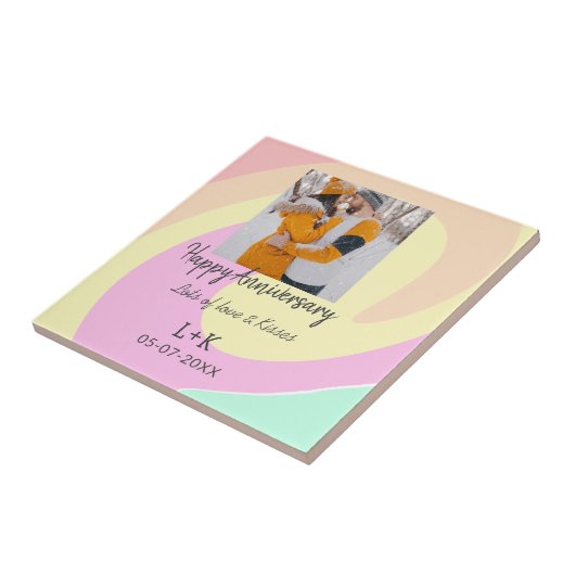 モダンboho happy anniversary add name date orange タイル (側面)