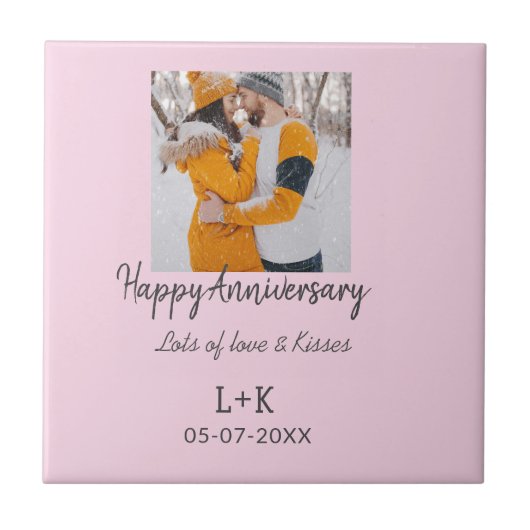 モダンboho happy anniversary add name date orange タイル (正面)