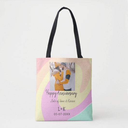 モダンboho happy anniversary add name date orange トートバッグ (正面)