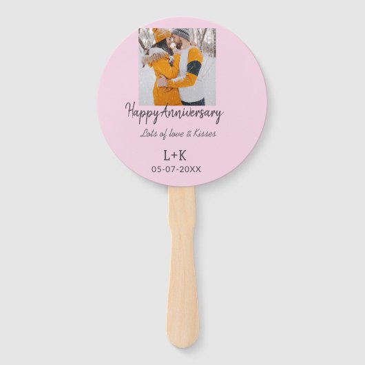 モダンboho happy anniversary add name date orange ハンドファン (正面)