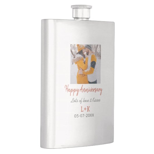モダンboho happy anniversary add name date orange フラスク (右)