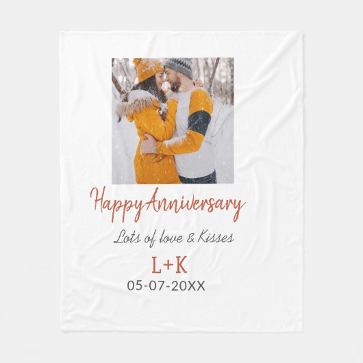 モダンboho happy anniversary add name date orange フリースブランケット (正面)