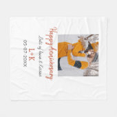 モダンboho happy anniversary add name date orange フリースブランケット (正面(横))