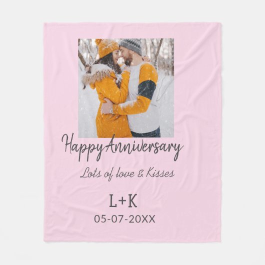 モダンboho happy anniversary add name date orange フリースブランケット (正面)