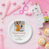 モダンboho happy anniversary add name date orange ペーパープレート (パーティー)