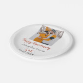 モダンboho happy anniversary add name date orange ペーパープレート (アングル)