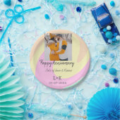 モダンboho happy anniversary add name date orange ペーパープレート (パーティー)