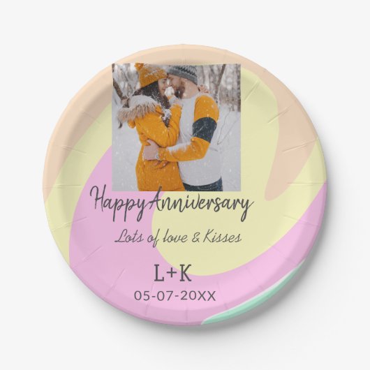 モダンboho happy anniversary add name date orange ペーパープレート (正面)