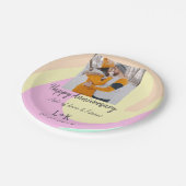 モダンboho happy anniversary add name date orange ペーパープレート (アングル)