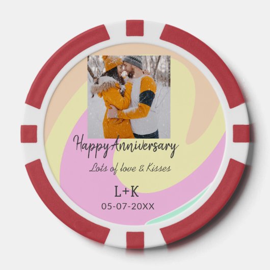 モダンboho happy anniversary add name date orange ポーカーチップ (正面)