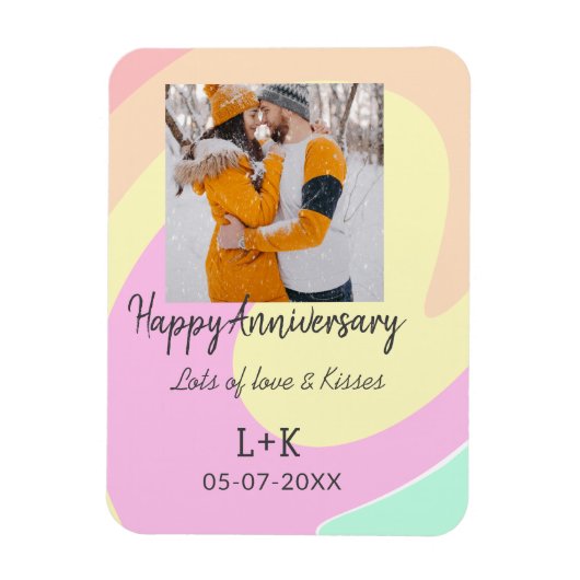 モダンboho happy anniversary add name date orange マグネット (縦)