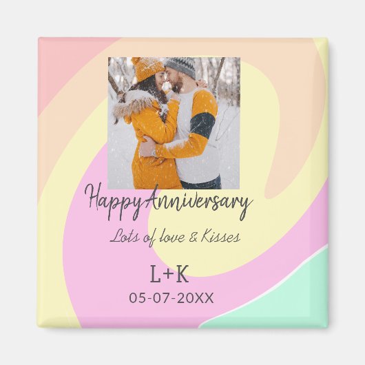 モダンboho happy anniversary add name date orange マグネット (正面)