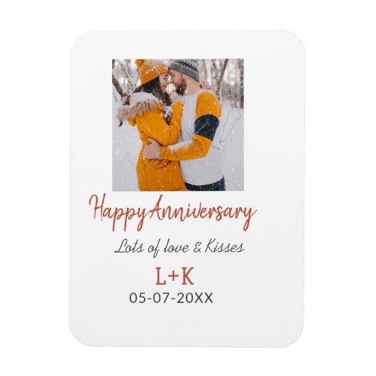 モダンboho happy anniversary add name date orange マグネット (縦)