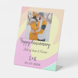 モダンboho happy anniversary add name date orange 台座サイン