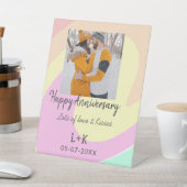 モダンboho happy anniversary add name date orange 台座サイン (インサイチュ)