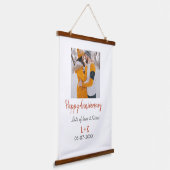 モダンboho happy anniversary add name date orange 吊り下げ型タペストリー (傾斜あり)