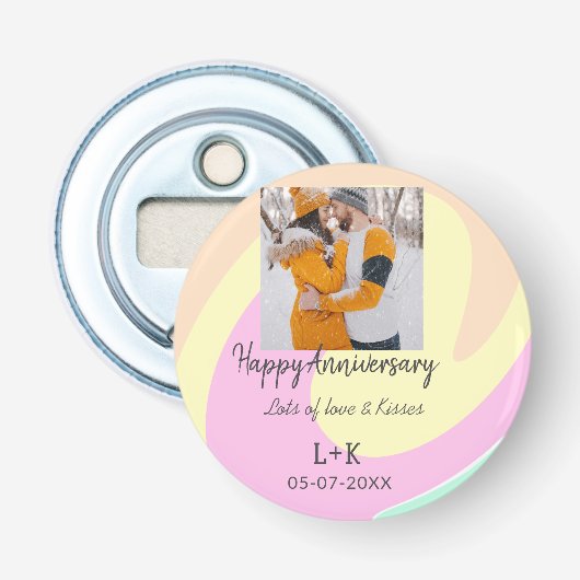 モダンboho happy anniversary add name date orange 栓抜き (正面)