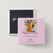 モダンboho happy anniversary add name date orange 缶バッジ (正面&裏面)