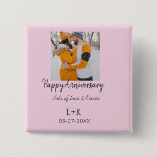 モダンboho happy anniversary add name date orange 缶バッジ