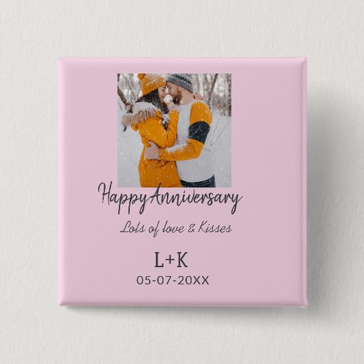 モダンboho happy anniversary add name date orange 缶バッジ (正面)