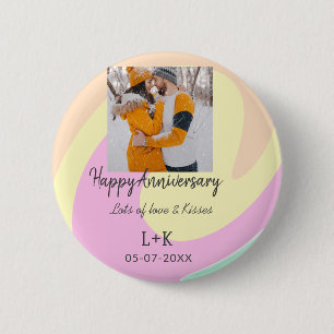 モダンboho happy anniversary add name date orange 缶バッジ