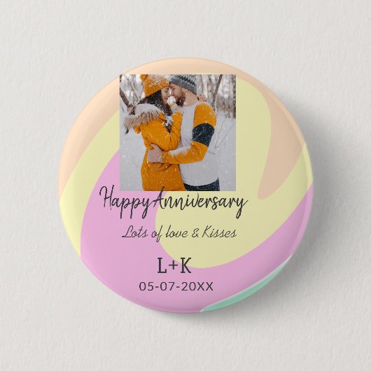 モダンboho happy anniversary add name date orange 缶バッジ (正面)