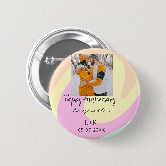 モダンboho happy anniversary add name date orange 缶バッジ (正面&裏面)