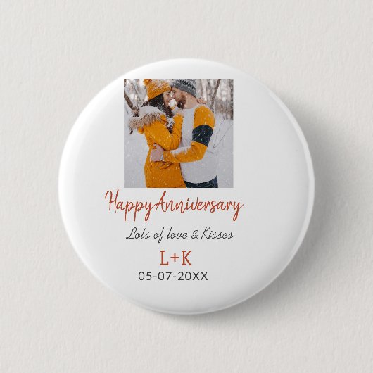 モダンboho happy anniversary add name date orange 缶バッジ (正面)