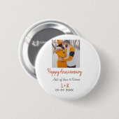 モダンboho happy anniversary add name date orange 缶バッジ (正面&裏面)