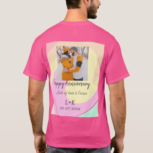 モダンboho happy anniversary add name date orange tシャツ (裏面)
