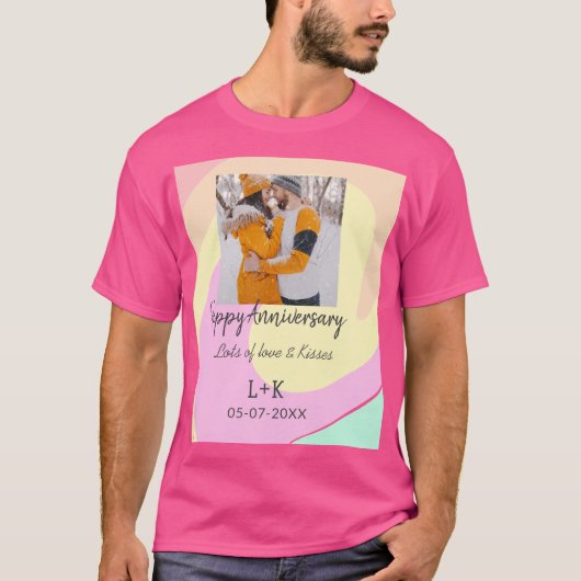 モダンboho happy anniversary add name date orange tシャツ (正面)