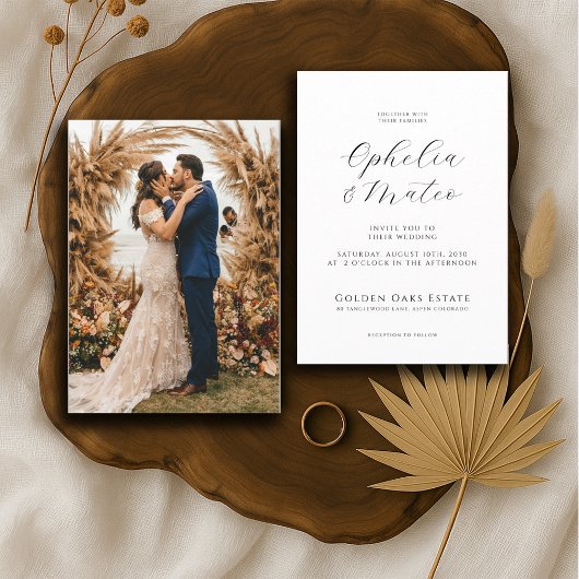 モダンBoho Scriptフォト結婚ズ 招待状