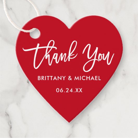 モダンBrush Scriptの結婚赤いハート フェイバータグ (正面)