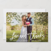 モダンBrush Script結婚の写真の愛感謝してい サンキューカード (正面)