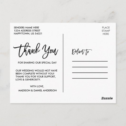 モダンBrush Script結婚の写真の愛感謝してい ポストカード (裏面)